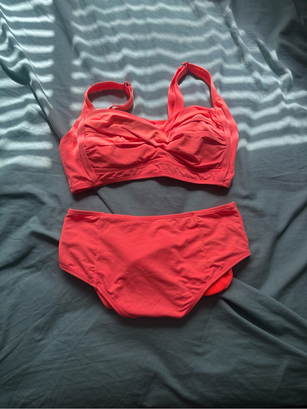 Women's Orange Two-Piece Swim Set - Supportive Top & High-Waist Bottom